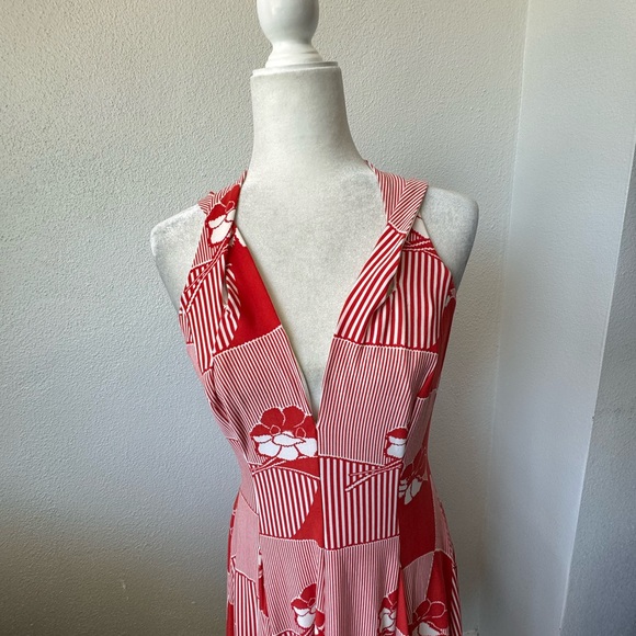 Antrhopologie Eva Franco Fit and Flare Dress Red White Floral Swing Elegant SZ 4 - Picture 4 of 15